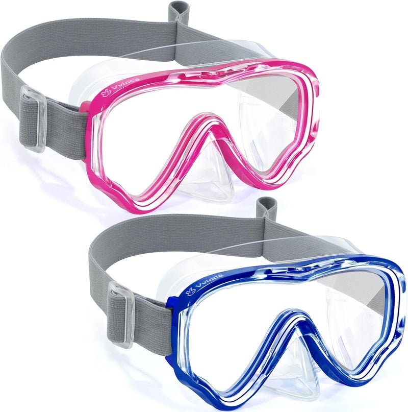 Vvinca Kids-Goggles with Nose Cover, Diving Mask Elastic Fabric Strap Anti Fog Anti Shattered Lens for Kids Swim Goggles 3-14 - Image 1